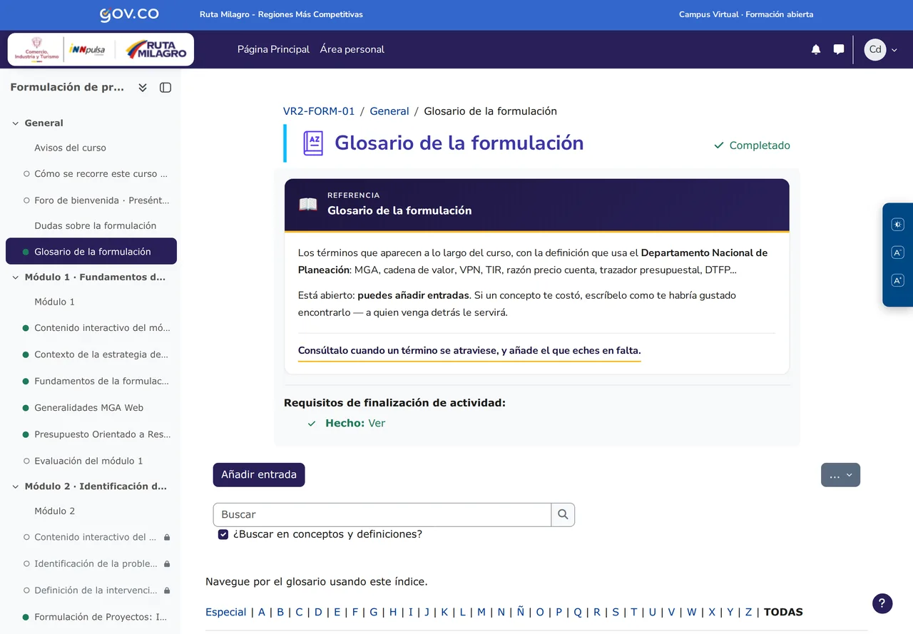 Glosario de la formulación