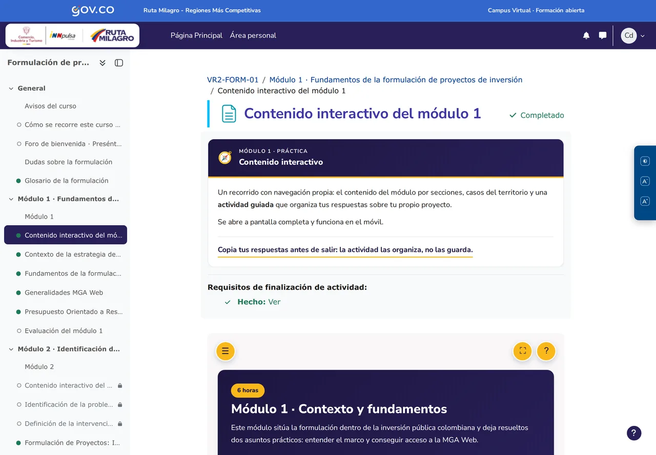 Contenido interactivo del módulo